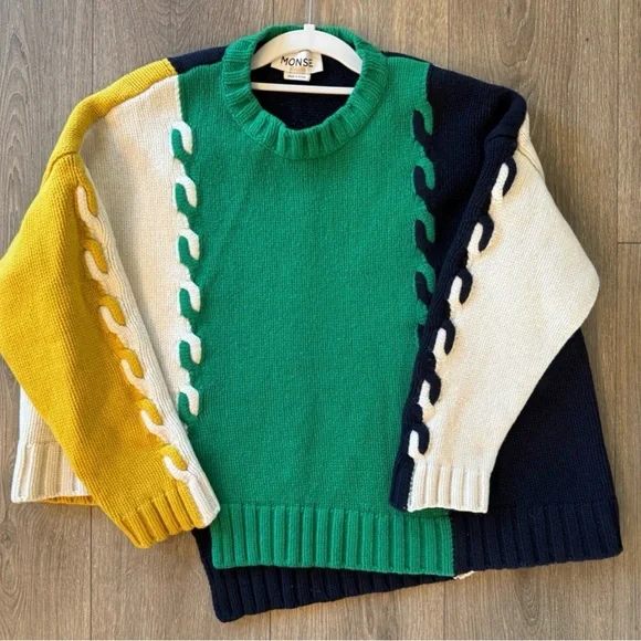 MONSE COLORBLOCK PATCHWORK WOOL SWEATER - XL - Picture 7 of 11